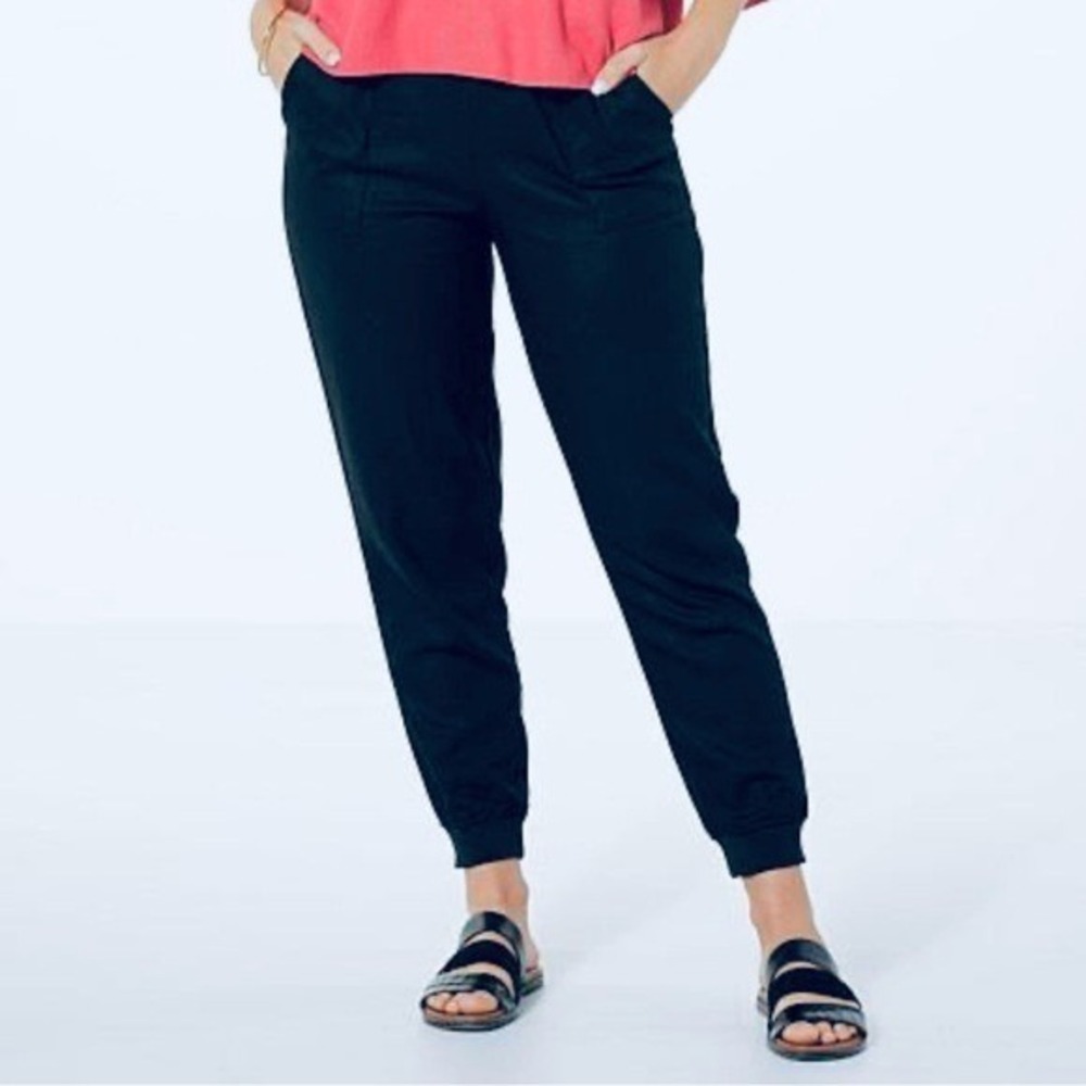 G by Giuliana Women's Sugar Washed Linen Mixed Media Jogger - Navy - Large